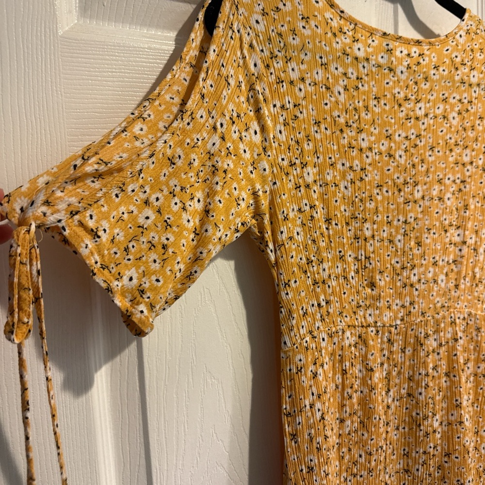 Yellow Floral Cold Shoulder Dress